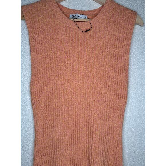 ZARA Orange Ribbed Sleeveless Knit Mini Dress Size L - Picture 5 of 9